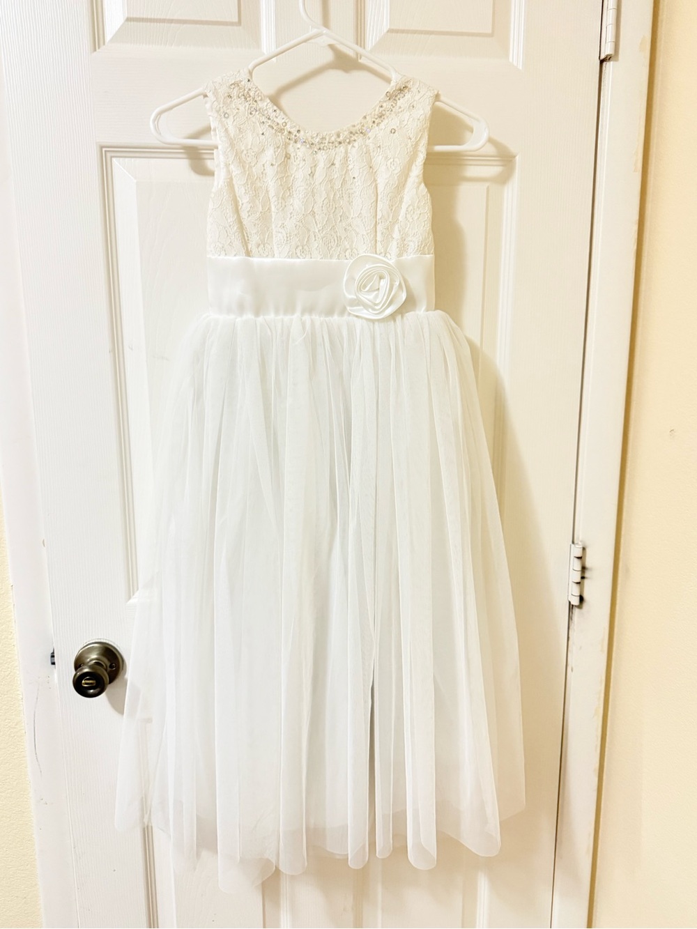 Ivory Lace & Tulle Flower Girl Dress with Satin Sash